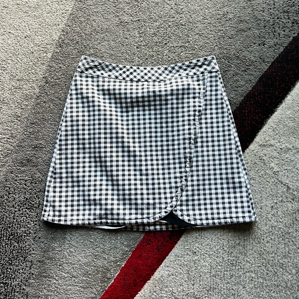 Boston Proper Gingham Faux Wrap Mini Skirt